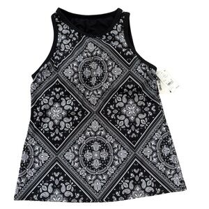 Lands' End Black and White Paisley Swim Tankini Top